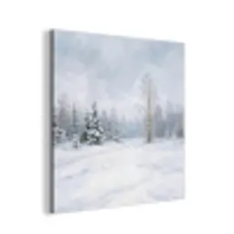 Bospad - Dennen - Sneeuw - Winter - Rustgevend aluminium wit klein -3d