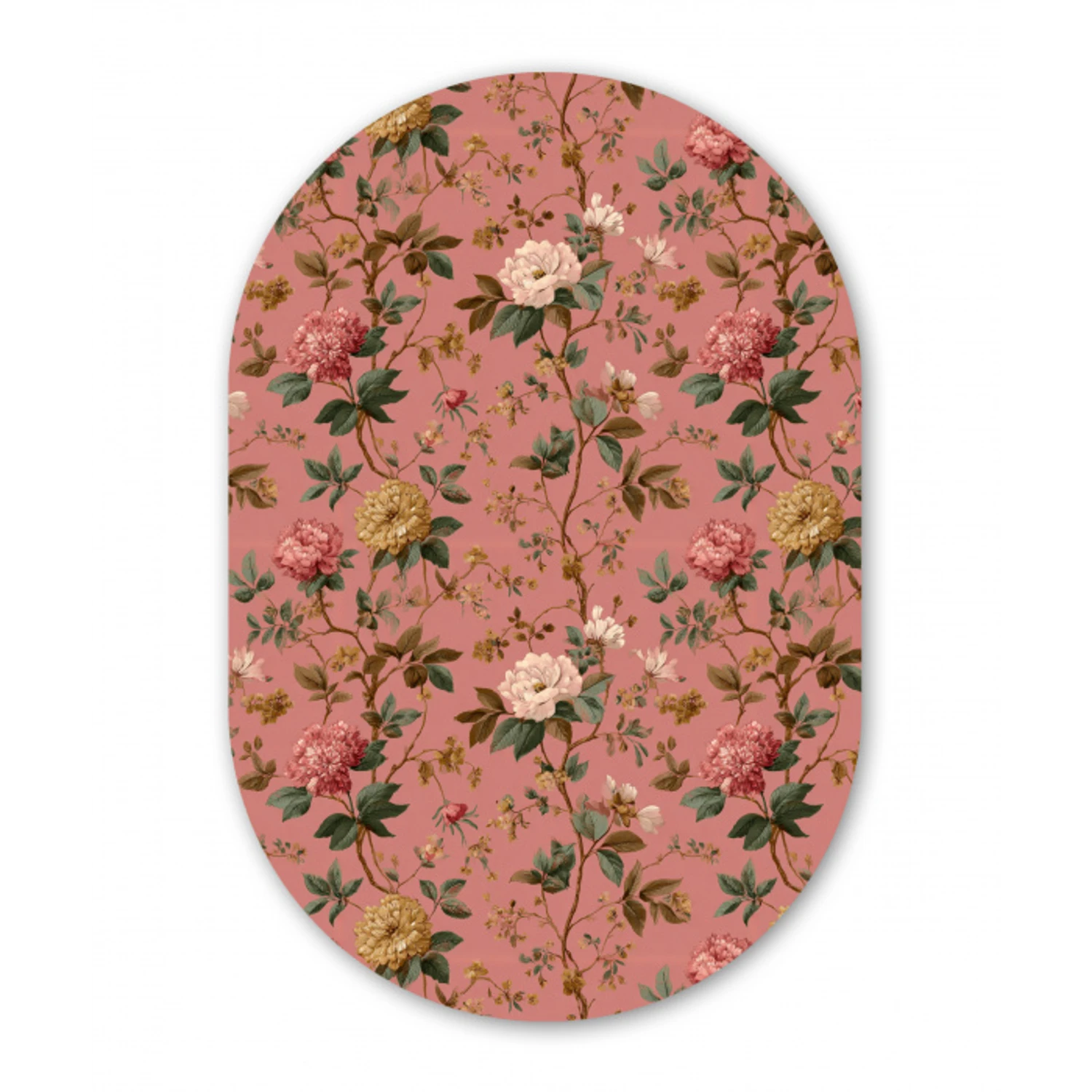 Klassiek - Botanisch - Roze Wandcirkel Ovaal Aluminium middel 839 -3d