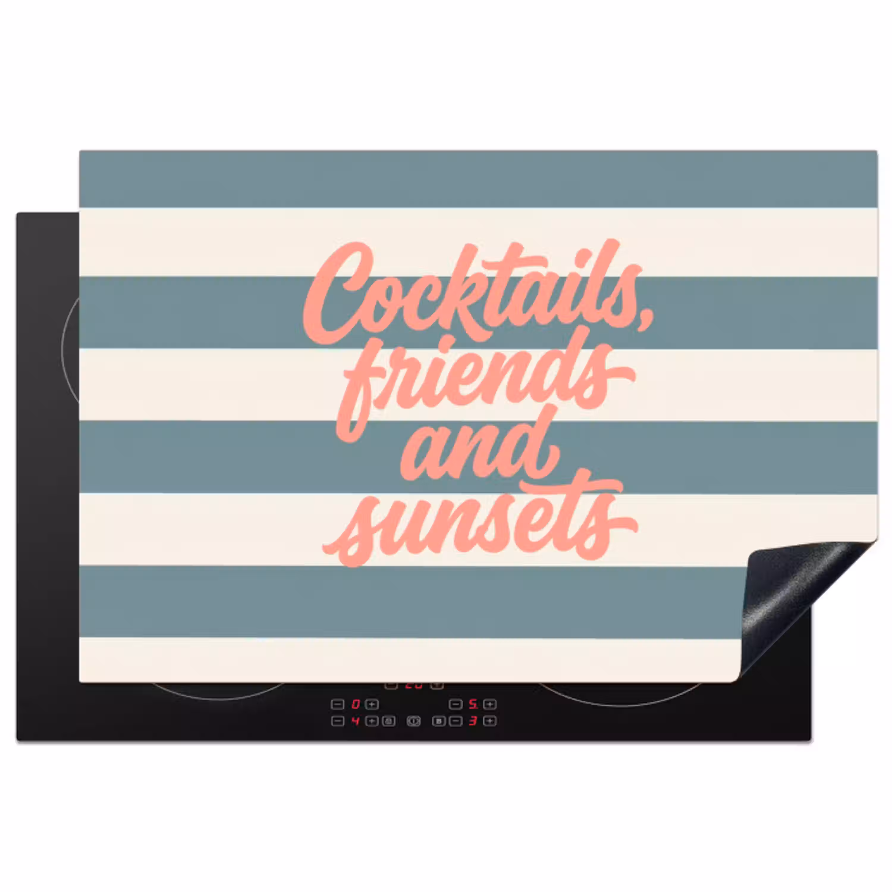 Cocktails - Strepen - Blauw - Koraal Inductie beschermer vinyl 3mm klein -3d