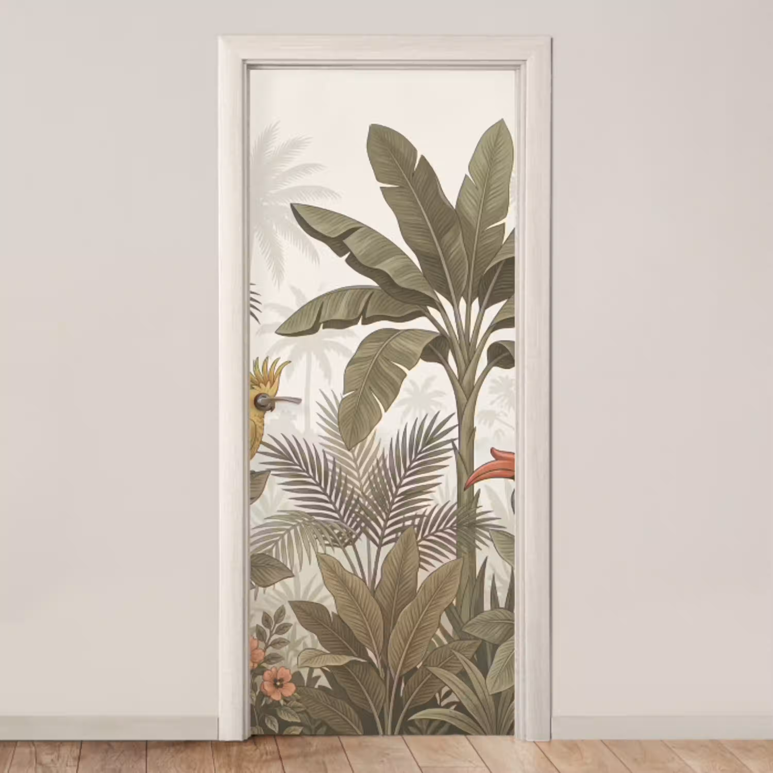 Vogel - Jungle - Tropisch - Illustratie - Groen deurposter klein -3d_beige