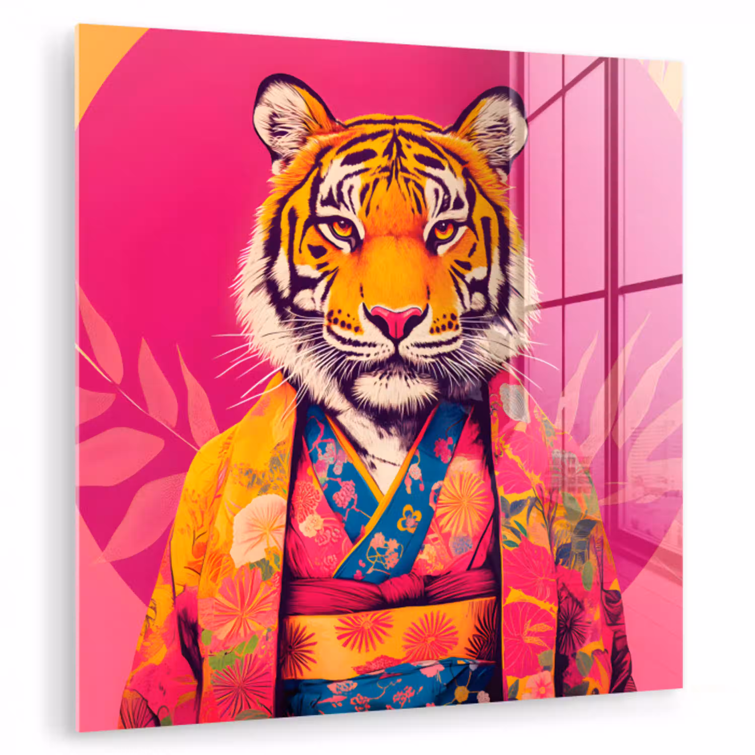 Tijger - Kimono - Planten - Roze plexiglas 5mm klein -zzzproduct_nieuw