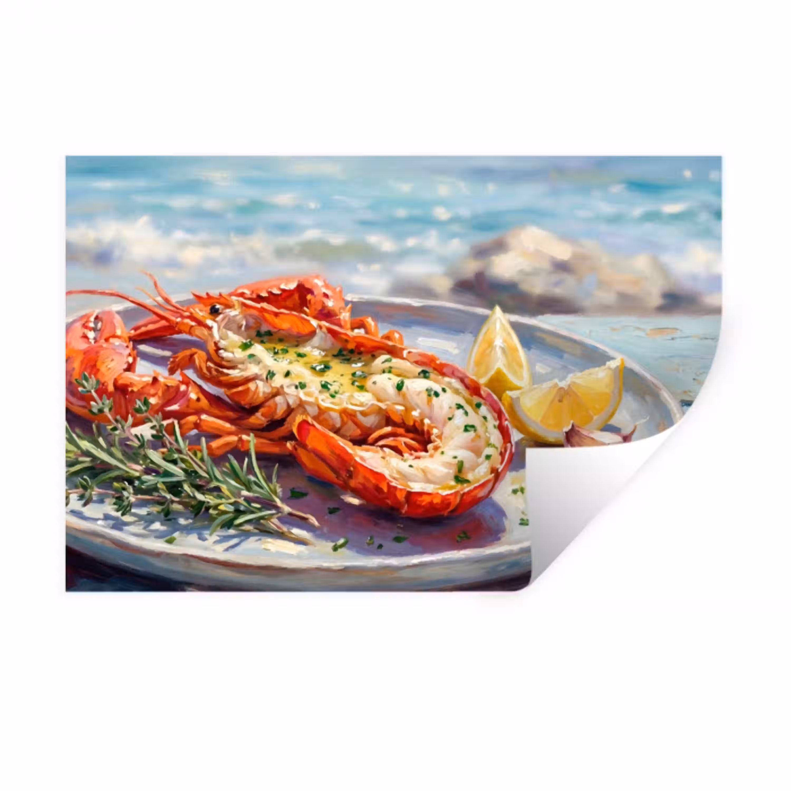 Eten - Zee - Kust - Modern - Blauw Muursticker klein -3d