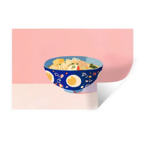 Noodles - Kom - Blauw - Illustratie Muursticker klein -3d