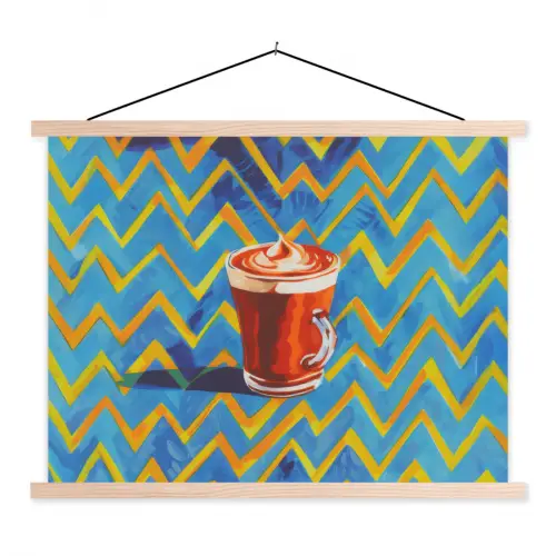 Mok - Koffie - Zigzag - Slagroom textielposter latten blank klein -3d