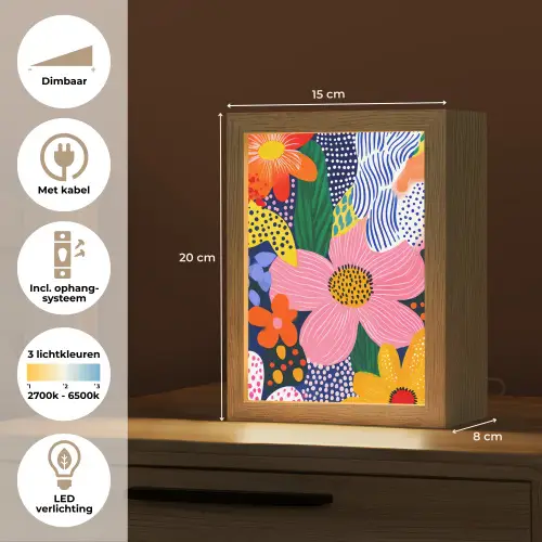 Kleurrijk - Bloemen - Abstract - Stippen Light Box met kabel (Tafellamp) klein -USP_NL