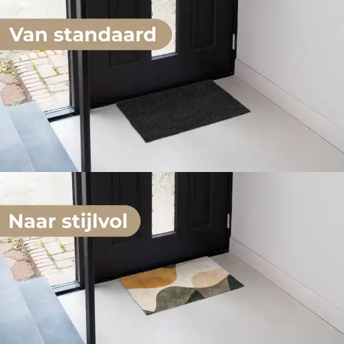 Vormen - Okergeel - Abstract Deurmat klein -voor-na_NL