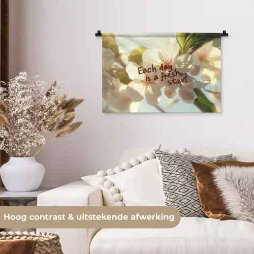 Bloesems - Zonlicht - Quote - Wit Wandkleed katoen klein -sfeer1