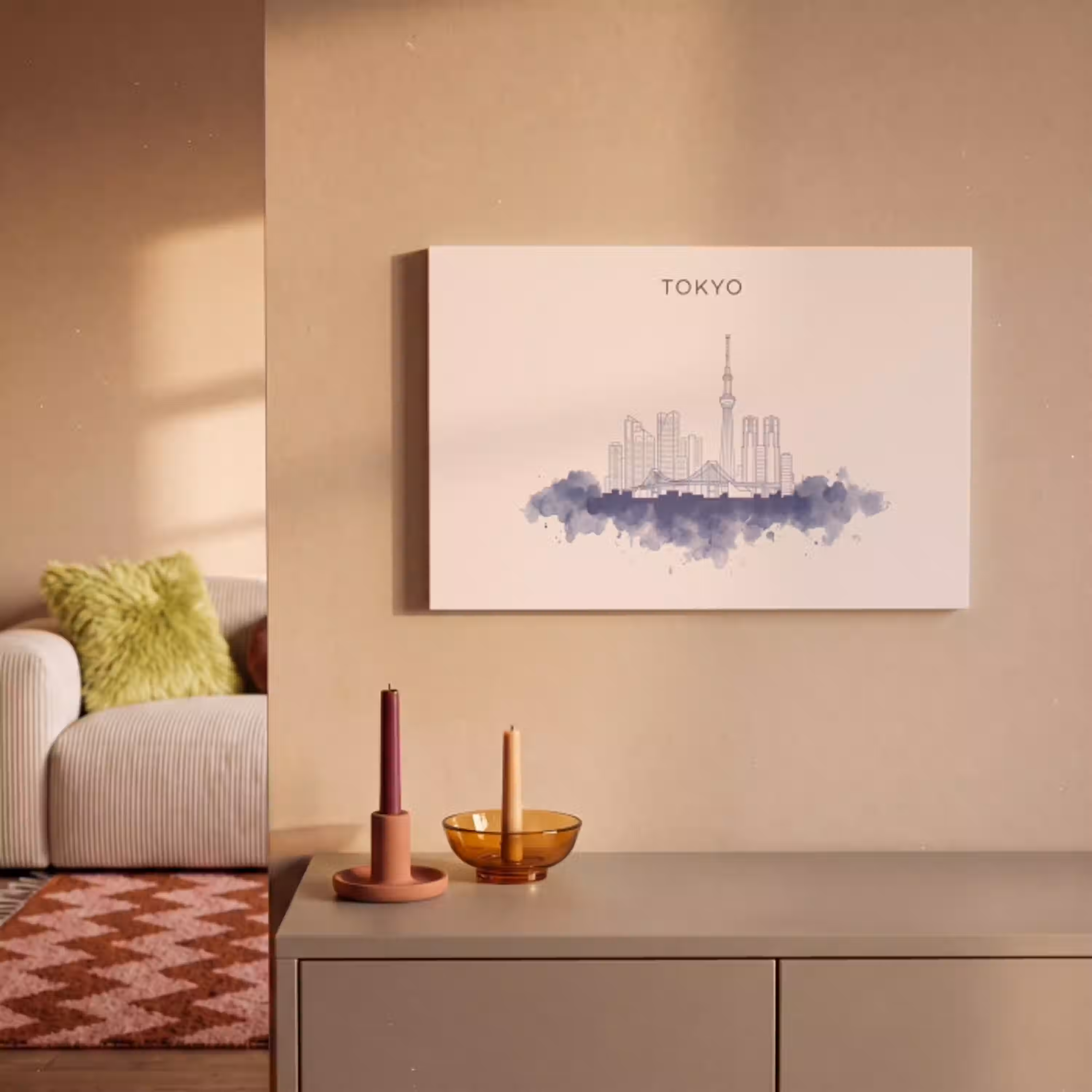 Tokyo - Skyline - Stad - Abstract - Blauw canvas 2cm klein -sfeer1