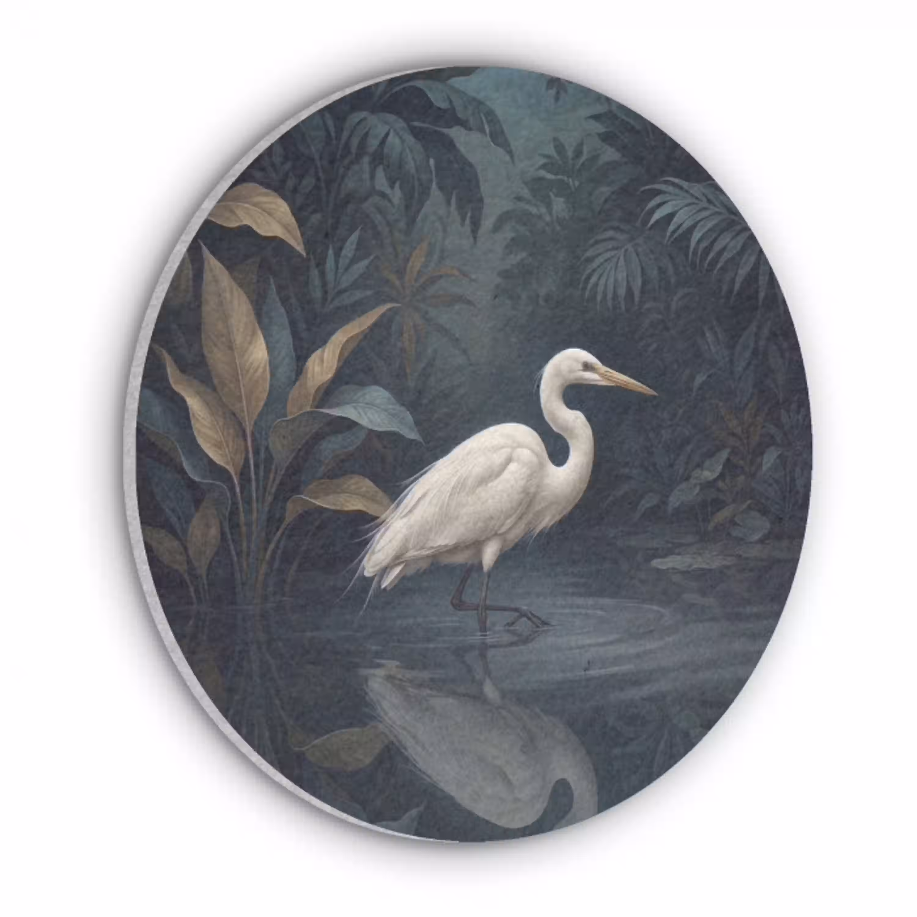 Reiger - Water - Natuur - Modern - Wit Akoestische PET Vilt - Rond klein -3d