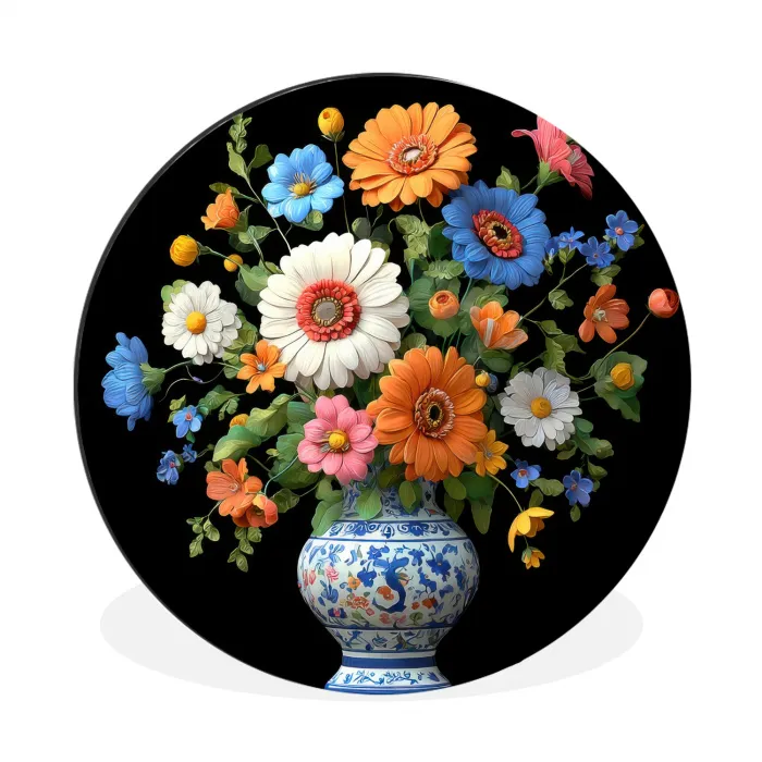 Vaas - Boeket - Bloemen - Kleur Wandcirkel aluminium klein -3d