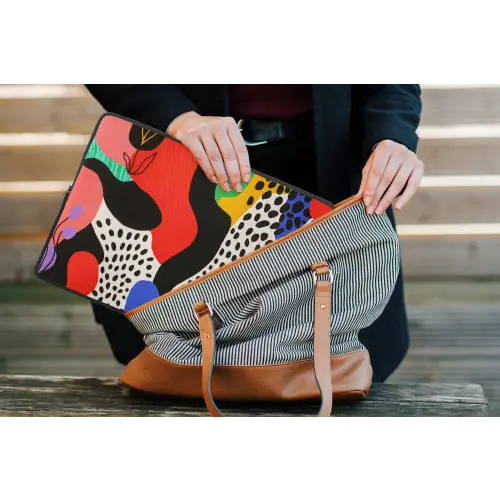 Abstract - Vormen - Kleuren - Stippen laptophoes neopreen klein -tas