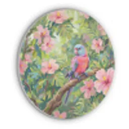 Papagaai - Hibiscusbloemen - Kleurrijk Akoestische PET Vilt - Rond klein -3d