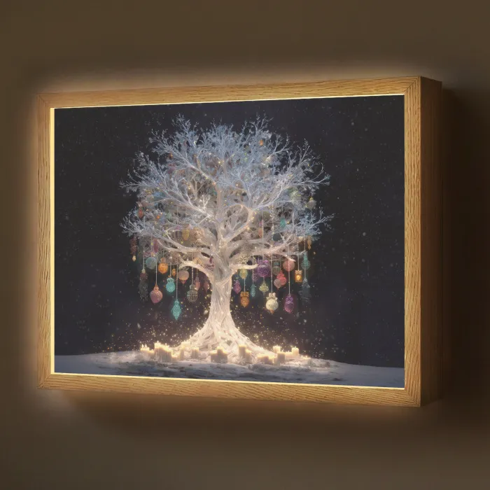Sneeuwboom  - Lichtjes - Wit - Kleurrijk Light Box met batterij (Wandlamp) middel -z3d_website