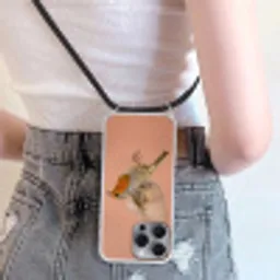 Roodborst - Natuur - Roze Hoesje iPhone 16 Pro Max met koord klein -sfeer5