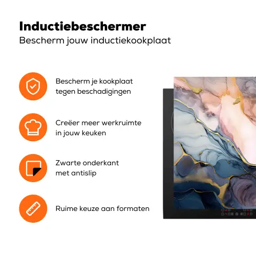 Marmer - Roze - Blauw Inductie beschermer vinyl 3mm klein -zzzzzzz-td-ups