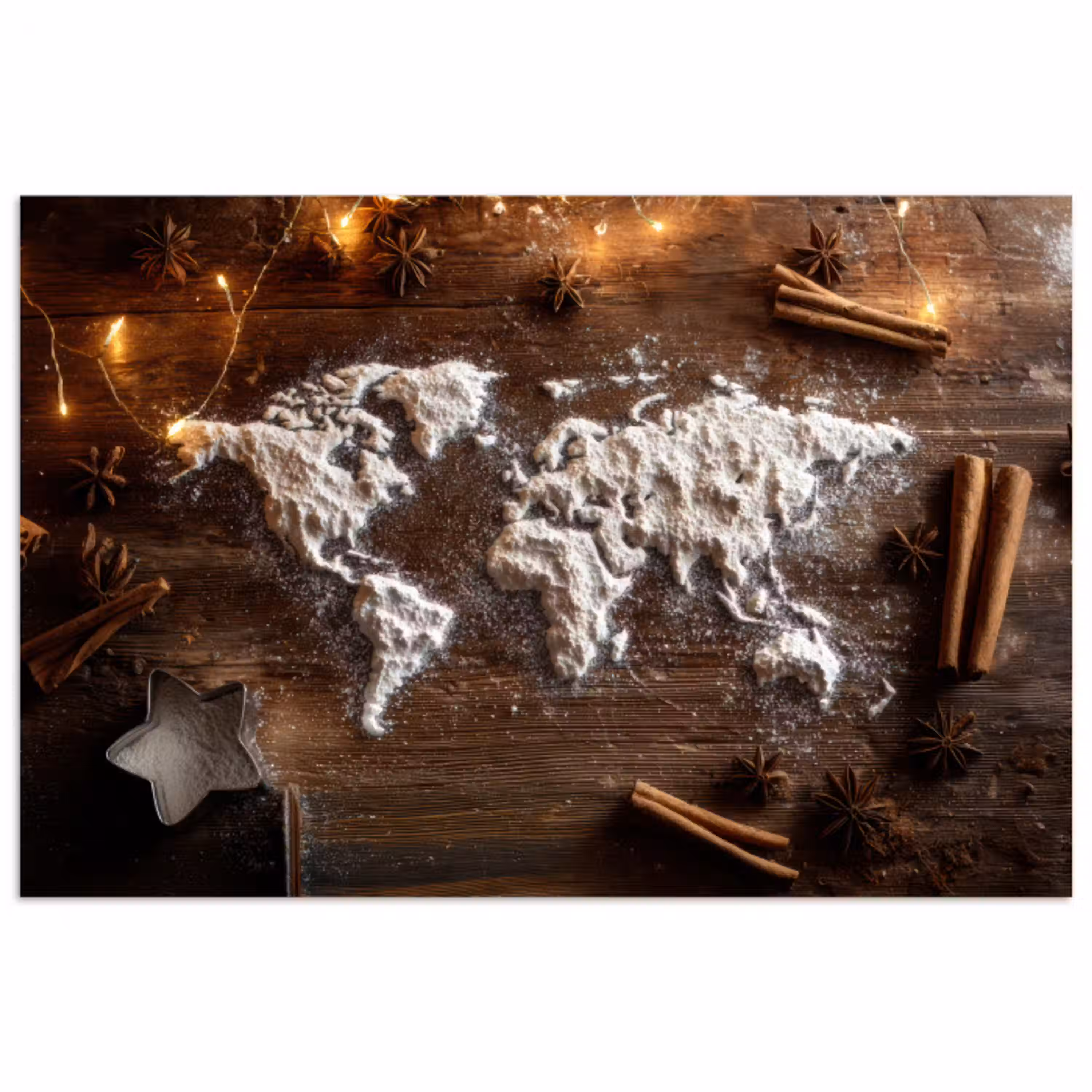 Wereldkaart - Poedersuiker - Hout poster papier klein -3d