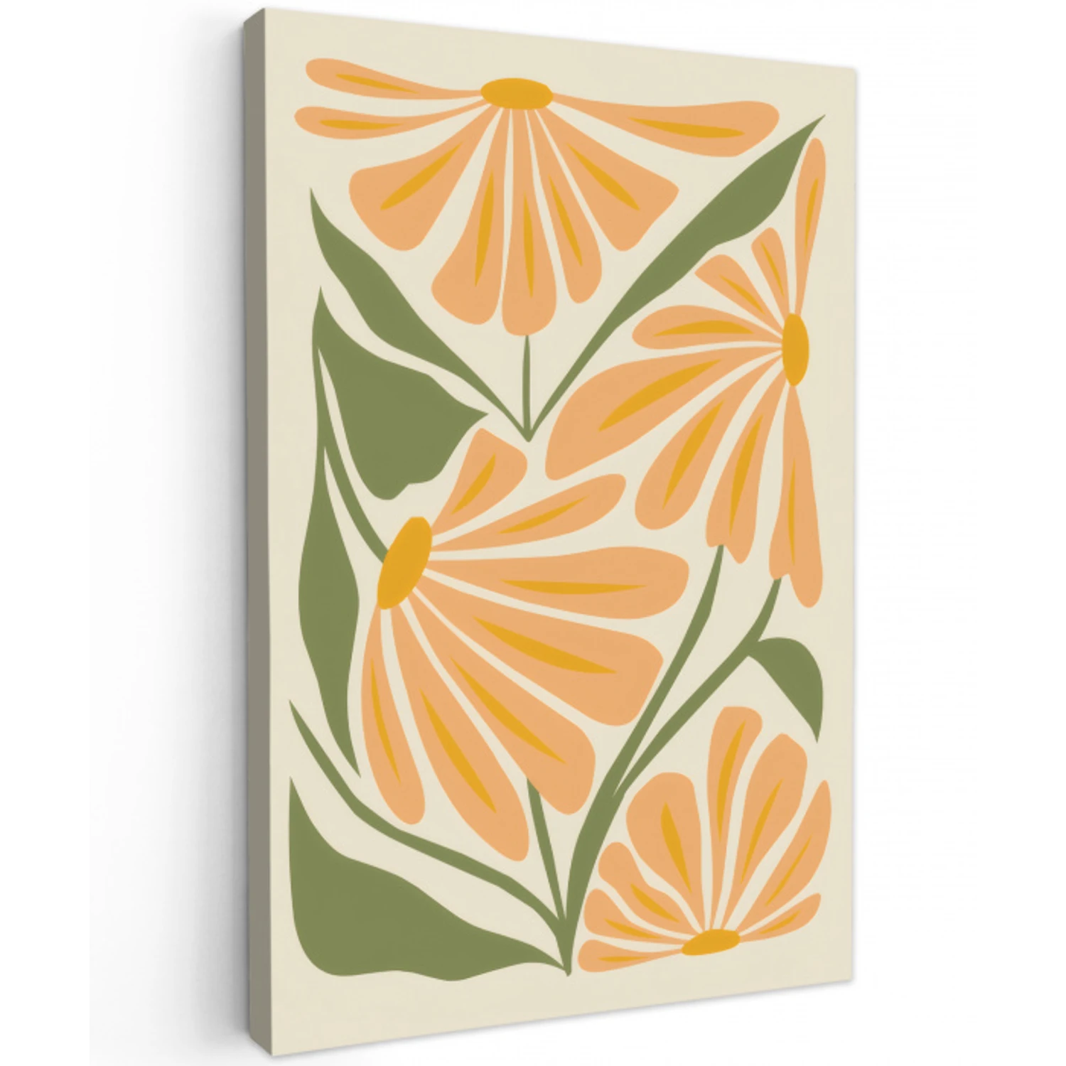 Blaadjes - Zachtoranje - Bloemen Tuinposter op houten frame 2 cm dik klein -3d