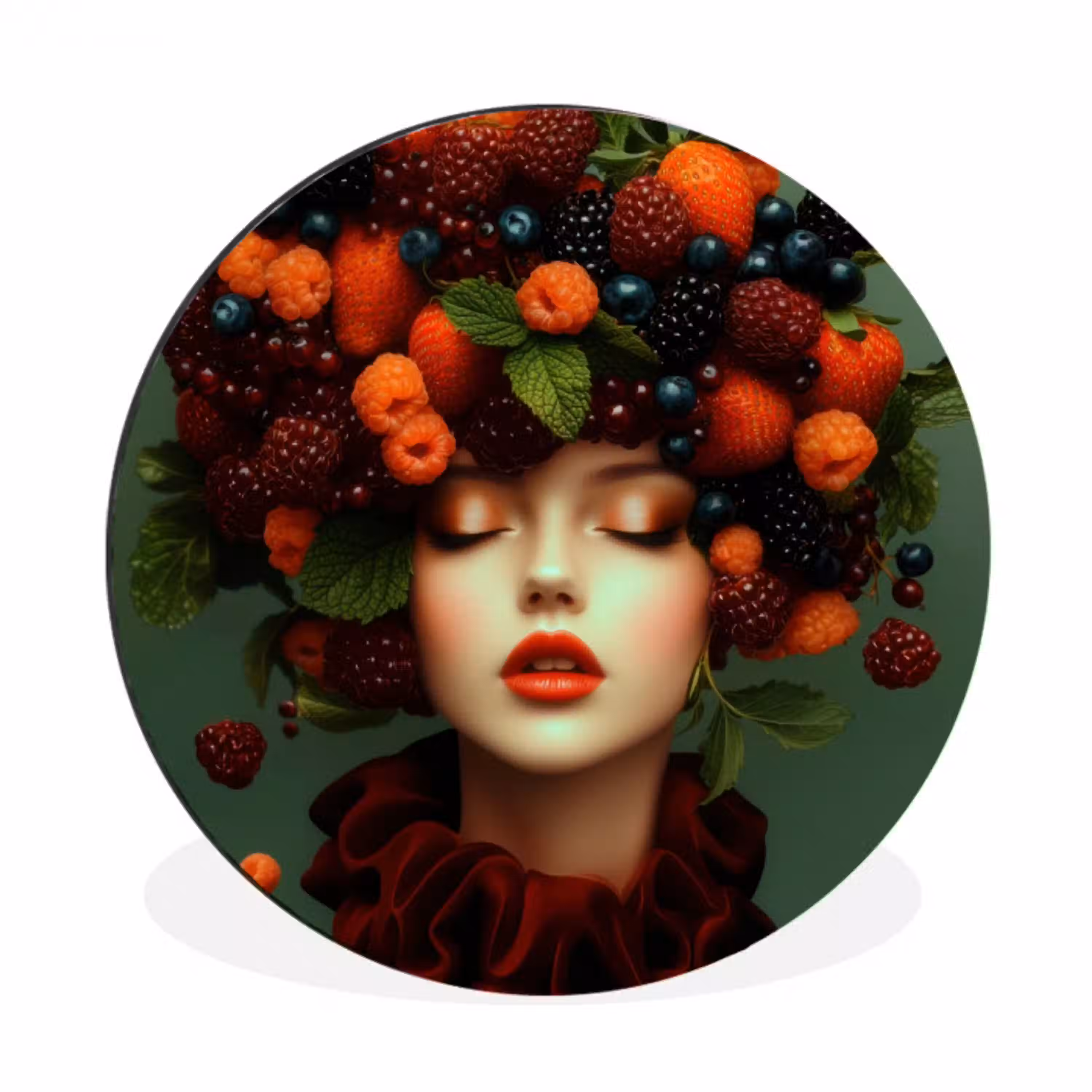 Vrouw - Aardbeien - Frambozen - Bramen - Bessen Wandcirkel aluminium klein -3d