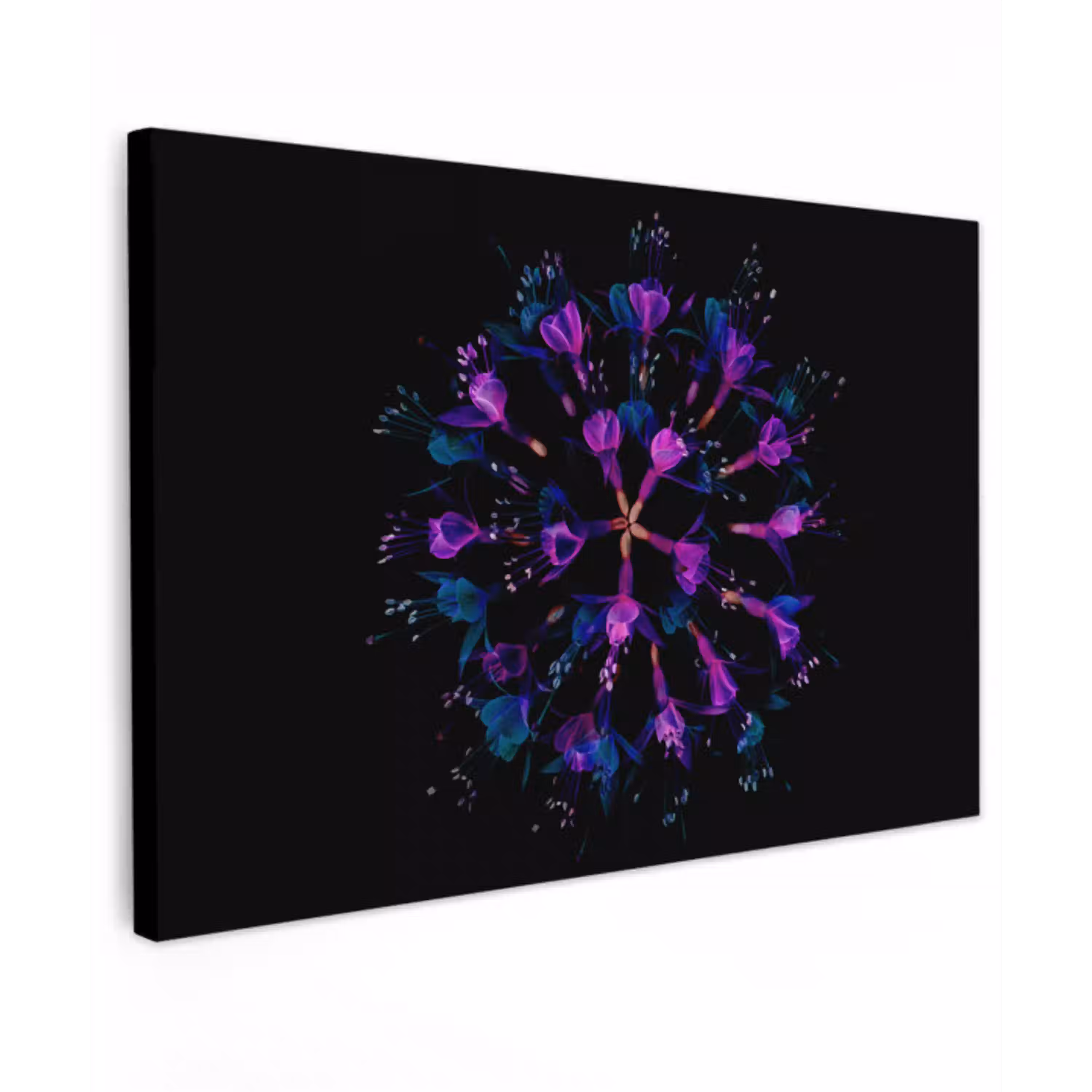 Bloem - Paars - Blauw - Macro - Zwart Tuinposter op houten frame 2 cm dik klein -3d
