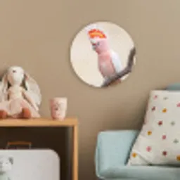 Papagaai - Tak - Roze Wandcirkel kunststof plaat 5mm dik klein -tsfeer1_kind