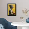 Vintage - Street art - Meisje - Masker - Geel - Banksy fotolijst zwart zonder passe partout klein -sfeer4