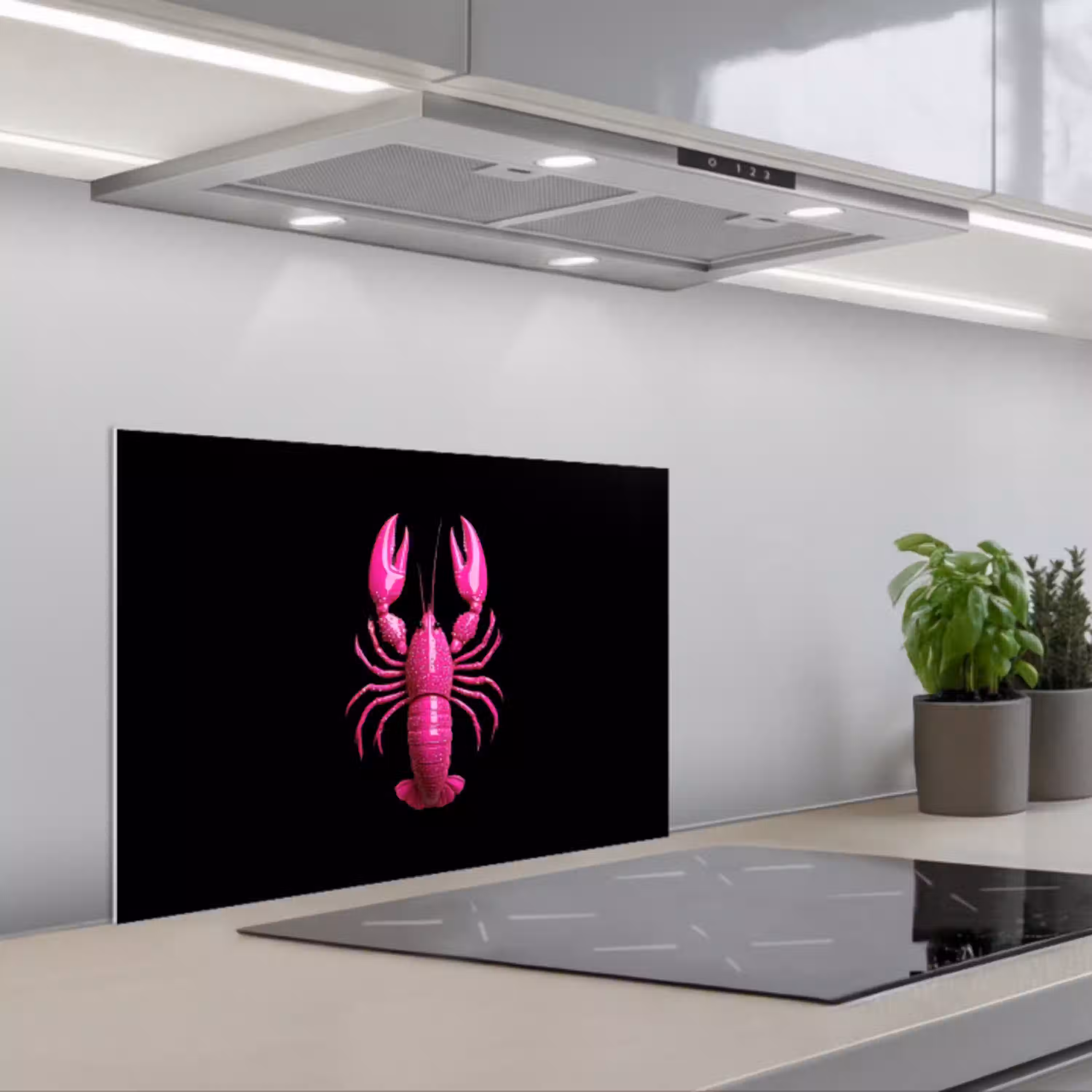 Kreeft - Fel roze keuken achterwand spatscherm klein -3d_schuin