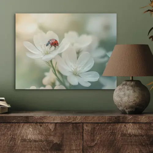 Lieveheersbeestje - Bloemen - Wit PET vilt klein -sfeer2