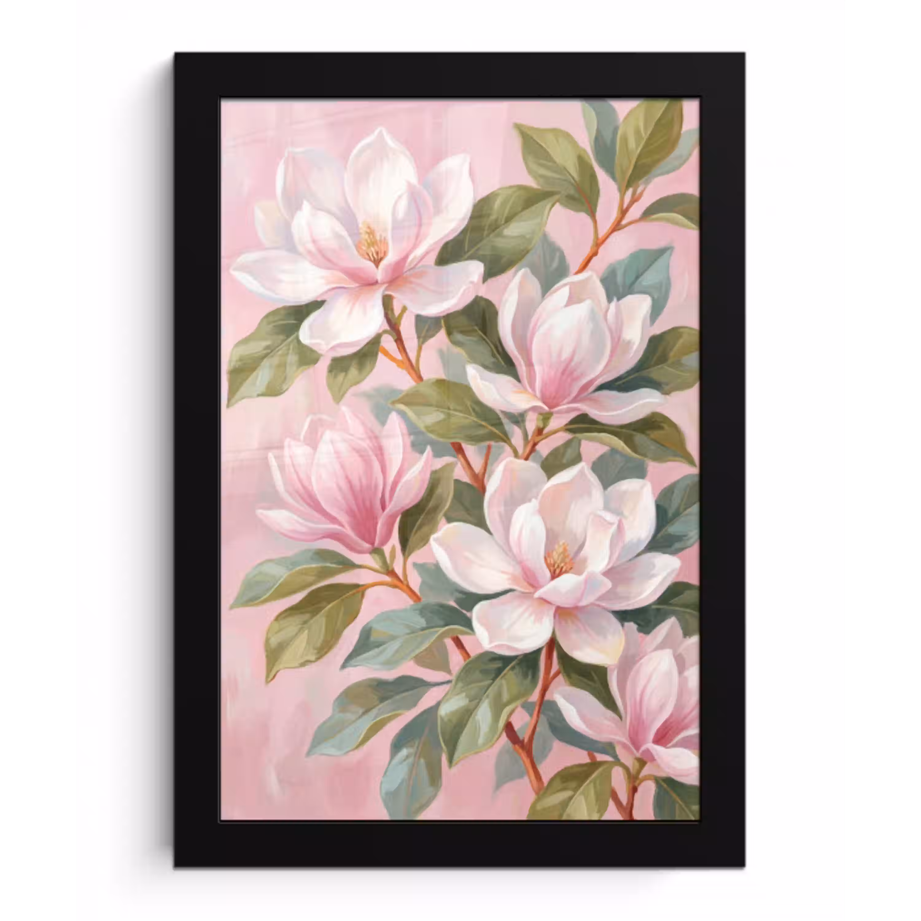 Magnolia's - Patroon - Roze fotolijst zwart zonder passe partout klein -3d