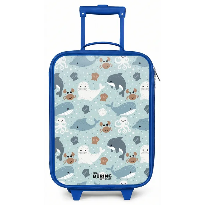 Zeedierenpatroon met dolfijnen, zeehonden en krabben Kinderkoffer - Blauw klein -zz3dotto