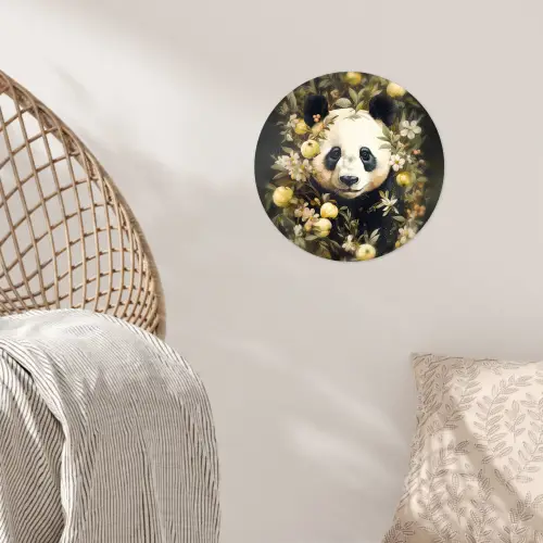 Panda - Pandabeer - Wilde dieren - Natuur - Bloemen Wandcirkel behangsticker klein -sfeer4