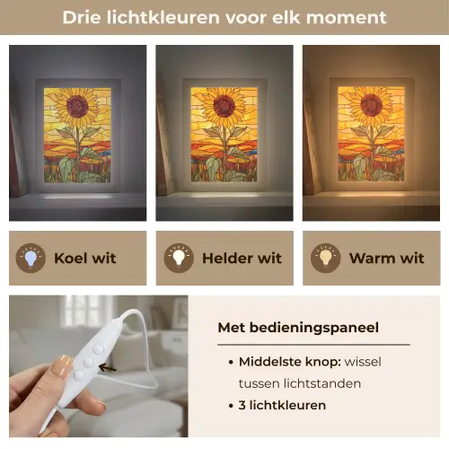Zonnebloem - Mozaïek - Zonsondergang - Geel Light Box met kabel (Tafellamp) klein -USP_lichtkleurNL