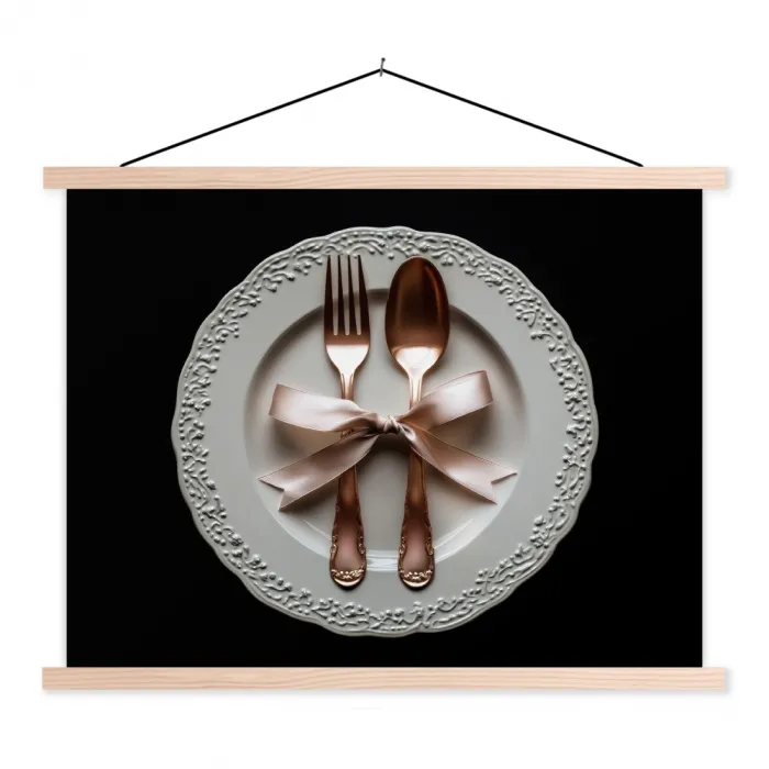 Rose - Strik - Bestek textielposter latten blank klein -3d