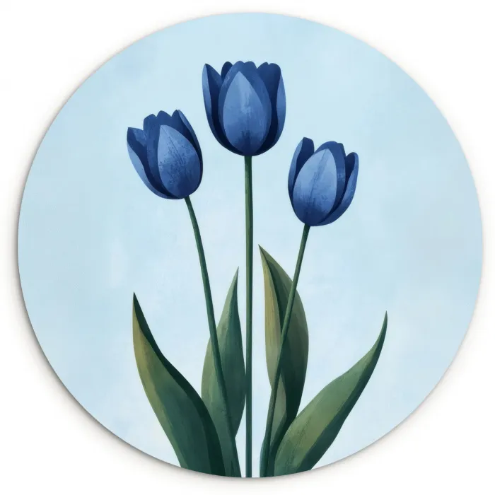 Tulpen - Blauw - Bladeren Wandcirkel kunststof plaat 5mm dik klein -3d