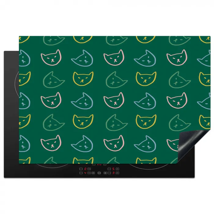 Donkergroen - Gezichten - Katten - Kleuren Inductie beschermer vinyl 3mm klein 276 -3d