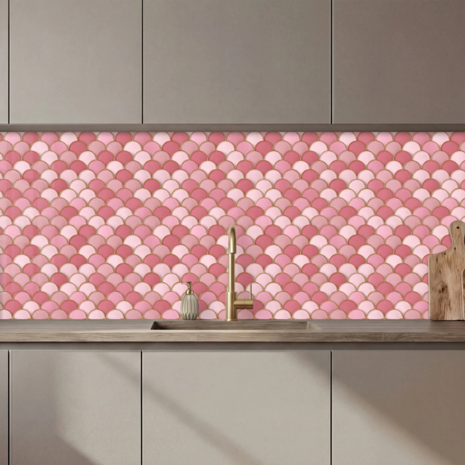 Tegel - Patroon - Roze - Goud keuken achterwand 2 middel 871 zz_3dshopping