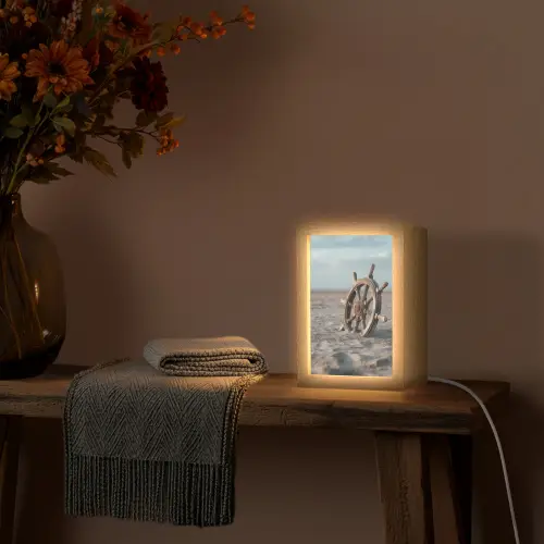 Scheepsstuur - Hout - Bruin - Zand Light Box met kabel (Tafellamp) klein -sfeer4