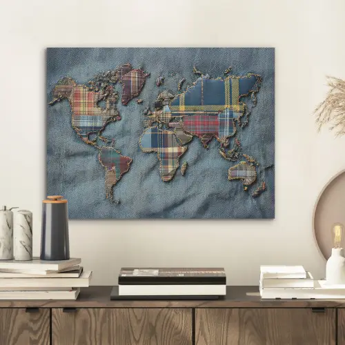 Wereldkaart - Denim - Textiel PET vilt klein -sfeer1