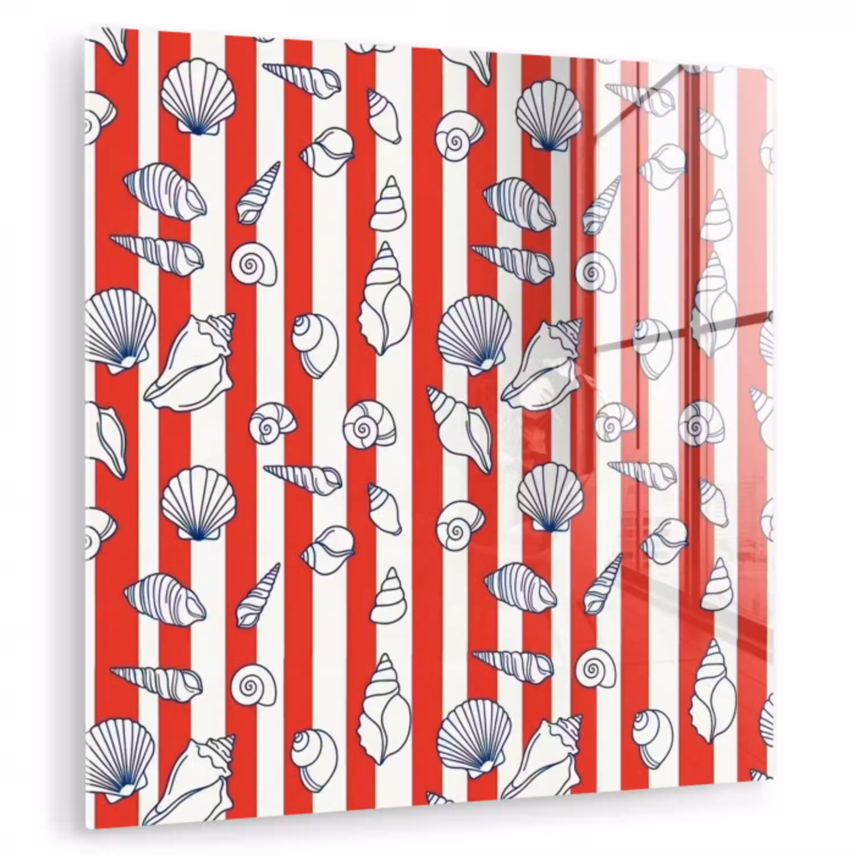 Schelp - Zeedieren - Zomer - Illustratie - Rood - Blauw plexiglas 5mm klein -zzzproduct_nieuw