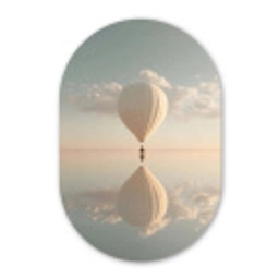 Luchtballon - Wolken - Water - Blauw Wandcirkel Ovaal Glas middel -3d