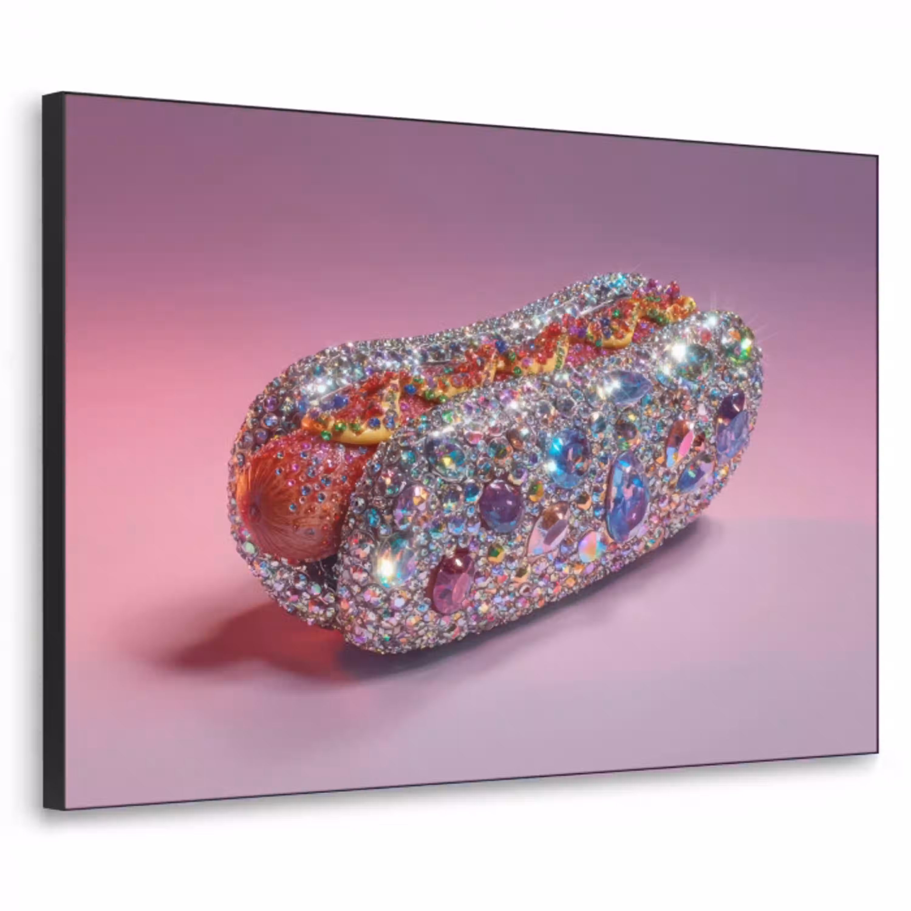 Hotdog - Steentjes - Glitters - Paars Textielframe - compleet frame klein -3d