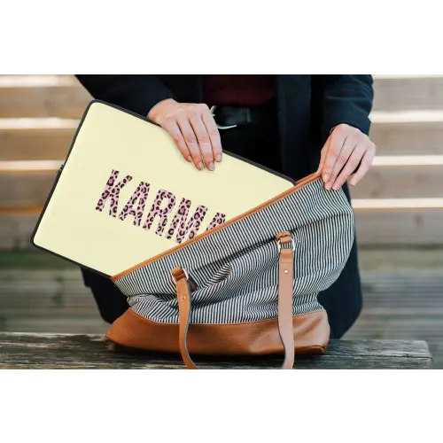 Karma - Luipaardprint - Geel laptophoes neopreen klein -tas