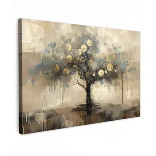 Beige - Abstract - Boom - Goud canvas 2cm klein -z3d