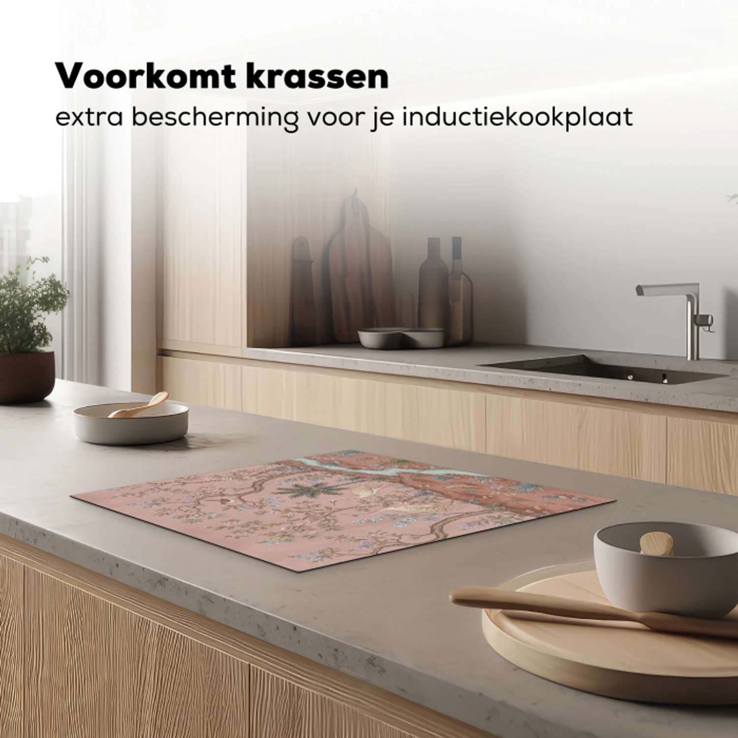 Nostalgisch - Reigers - Roze Inductie beschermer vinyl 3mm middel -sfeer1
