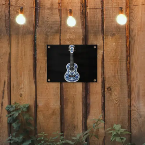 Ukelele - Delfts - Blauw - Muziek tuinposter los doek klein -sfeer1