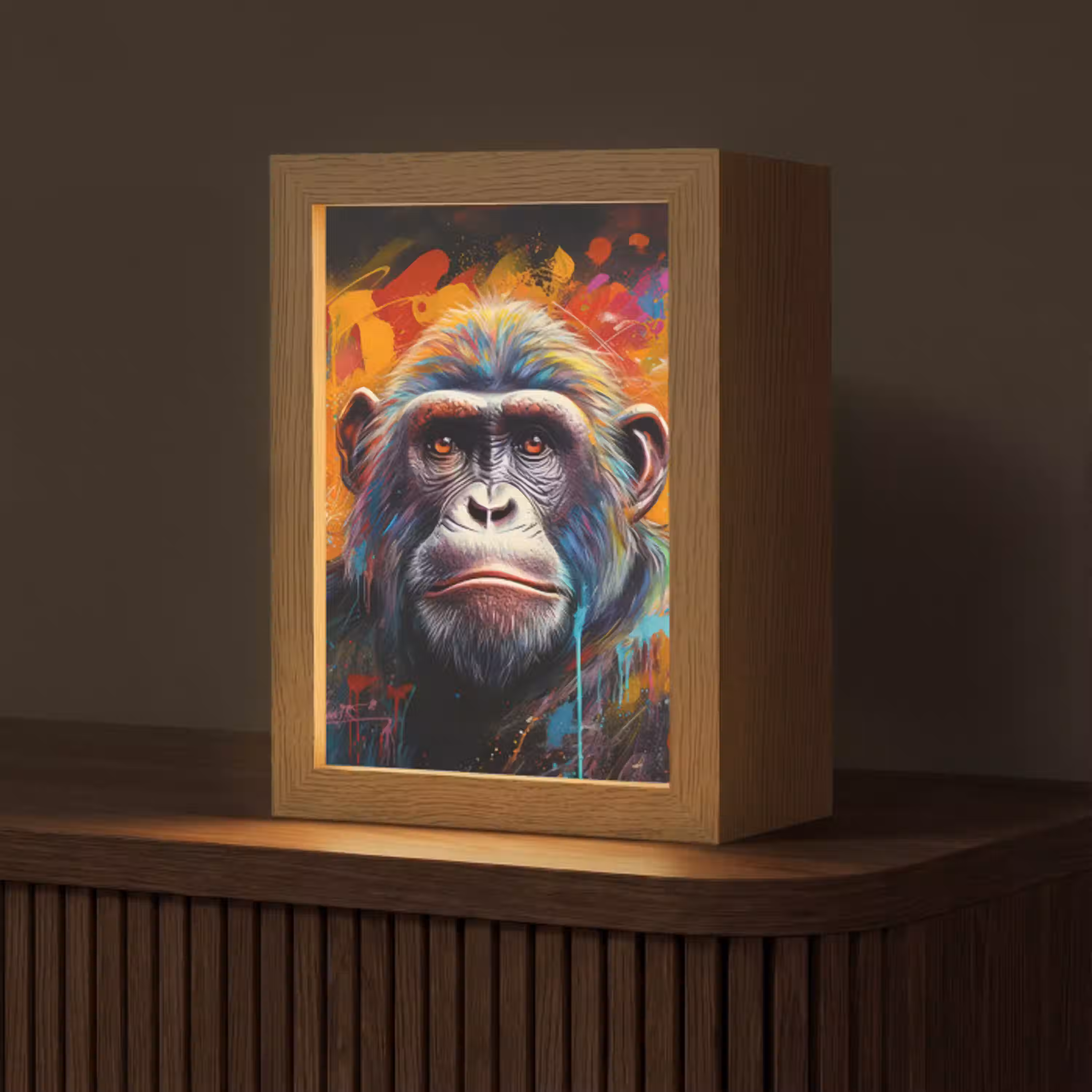 Aap - Gorilla - Graffiti - Dieren - Kleuren Light Box met kabel (Tafellamp) klein -z3d_website