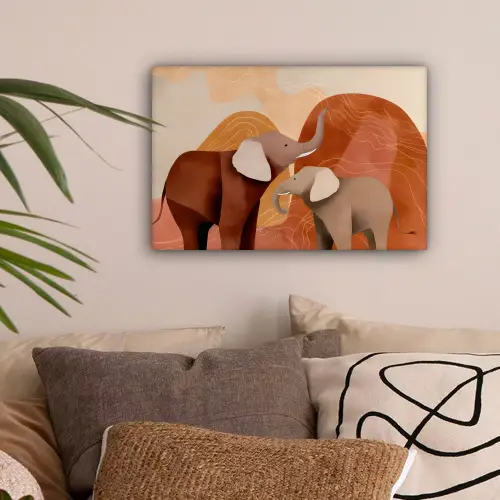 Olifanten - Oranje - Abstract canvas 2cm klein -sfeer1