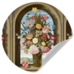 Vaas met bloemen in een venster - Schilderij van Ambrosius Bosschaert de Oude Wandcirkel behangsticker klein -3d