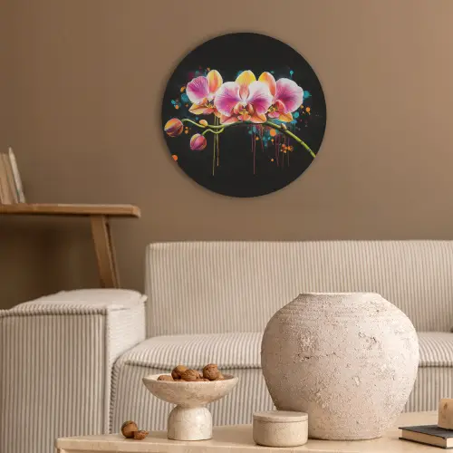 Orchidee - Graffiti - Kleurrijk - Bloemen - Abstract Akoestische PET Vilt - Rond klein -sfeer1