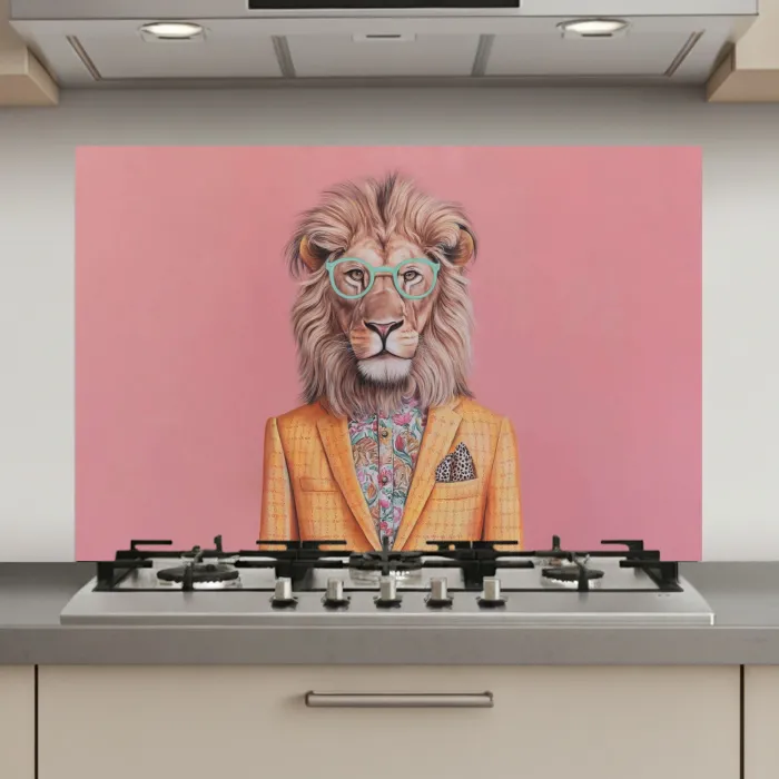 Leeuw - Pak - Geruit - Bril keuken achterwand spatscherm klein -3d_website