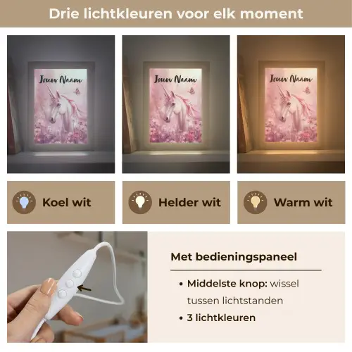 Eenhoorn - Roze - Vlinders - Bloemen Light Box met kabel (Kinderlampje) klein -USP_lichtkleurNL